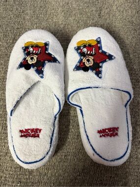 White Slippers with Red Star Mickey Mouse Character Accent